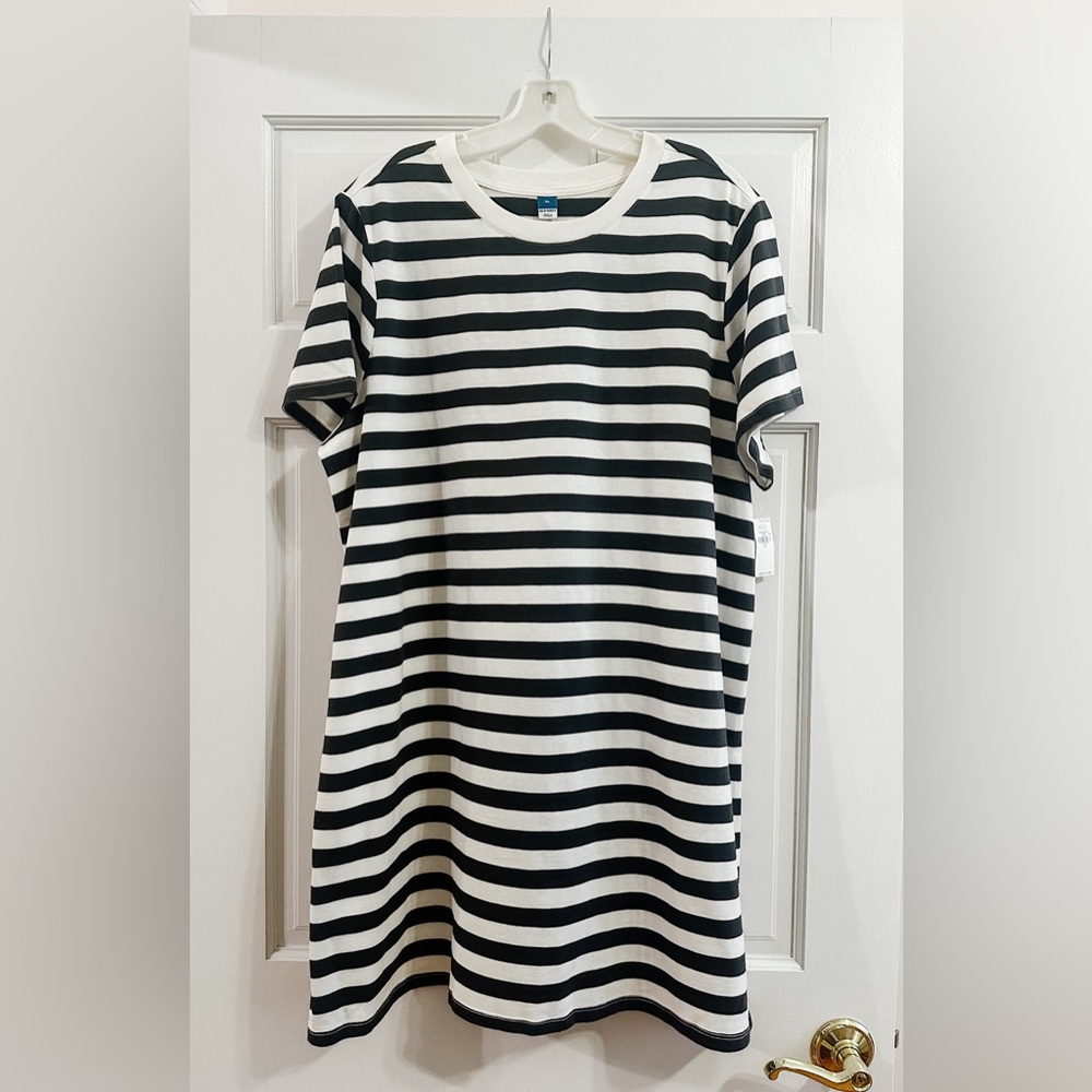 NWT! Old Navy Vintage Mini T-Shirt Dress - Charcoal Stripe